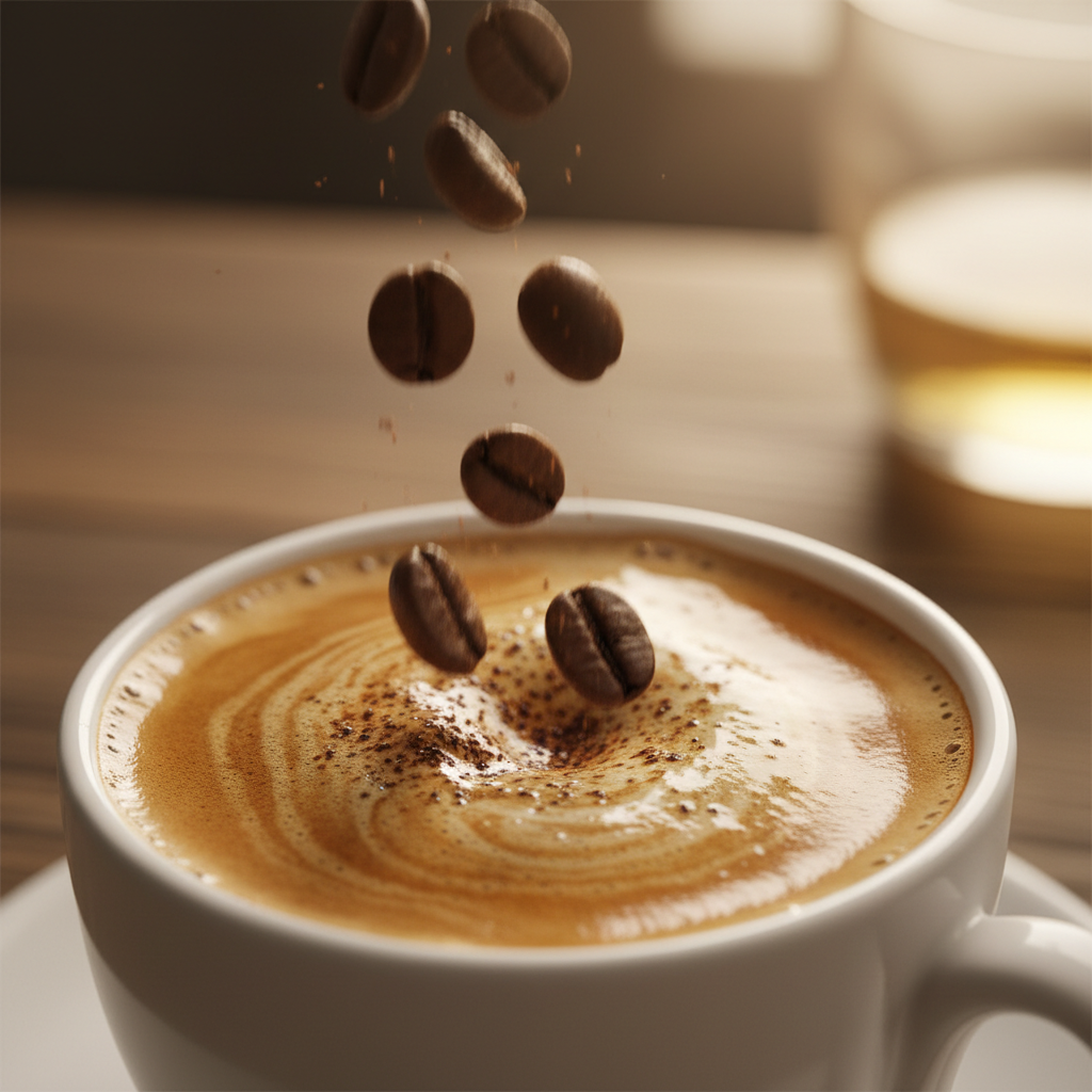 Grains de café dans un expresso crémeux